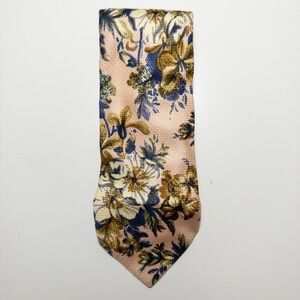 Kenzo Paris Silk Necktie Floral Print Peach Blue Green Botanical 58.5" x 3.625"